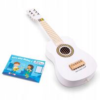 Medinė gitara NEW CLASSIC TOYS su dirželiu ir mokomąja knygele, balta