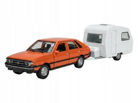 Modelinis automobilis Welly FSO Polonez 1500 MR78 Borewicz oranžinis su priekaba 134 PRL