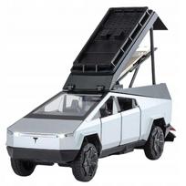 Metalinis „Tesla Cybertruck“ modelis su keturračiu, garsas, LED apšvietimas, 1:32, sidabrinis