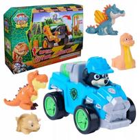 Žaislų rinkinys: Paw Patrol ir dinozaurų figūrėlės su lenktyninėmis transporto priemonėmis