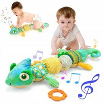 Muzikinis chameleono formos sensorinis pliušinis žaislas kūdikiams
