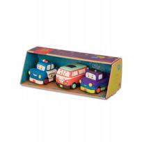 Žaislinės B.Toys mašinėlės vaikams, 3 vnt., Mini Wheeee-ls: autobusiukas, pikapas, radijo mašina