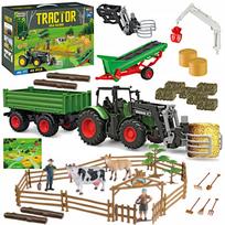 Didelis žaislinis traktorius su priekaba ir ūkio gyvūnų figūrėlėmis XXL