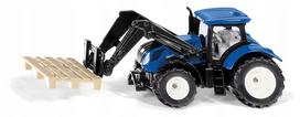 Žaislinis traktorius SIKU New Holland su padėklinėmis šakėmis ir padėklu