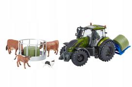 Britains žalias metalinis Valtra traktorius su priedais, Tomy