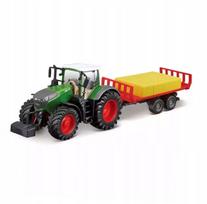 Žaislinis traktorius Bburago Fendt 1050 Vario su priekaba ir šiaudais, 317x108 mm
