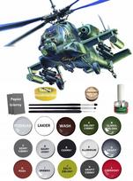 Sraigtasparnio modelis Polish Apache AH-64A su dažais, laku, klijais ir teptukais