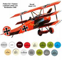 Fokker Dr.1 lėktuvo modelis 1:72 su dažais, 2 piešiniai (Red Baron)