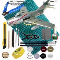 Modelio lėktuvas MiG-15, rinkinys su dažais, laku, klijais ir įrankiais
