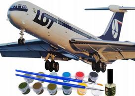 Surenkamas lėktuvo modelis IL-62M LOT Polish Airlines su klijais ir dažais