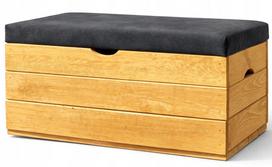 Medinė pufas su daiktadėže ir paminkštinta sėdyne, 80 cm