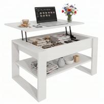 Sulankstomas kavos staliukas su daiktadėže, baltas, 92 cm