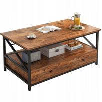 Medinis kavos staliukas su stalčiais, 100 cm, loft stiliaus