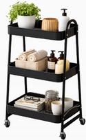 Metalinis trijų lygių mobilus vežimėlis su ratukais, juodas, 76 cm