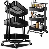 Virtuvės vežimėlis su ratukais, metalinis, juodas, 87 cm