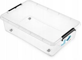 Plastikinė laikymo dėžė po lova, permatoma, 29 l, su ratukais