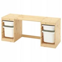 Rašomasis stalas su dėže IKEA TROFAST, šviesi pušis / balta, 124x44x52 cm
