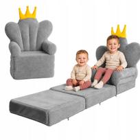 Vaikiška išskleidžiama sofa-pufas XXL, geltona su karūnos raštu
