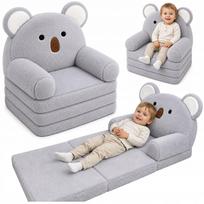Vaikiška minkšta pilka fotelis-sofa Koala 2 viename
