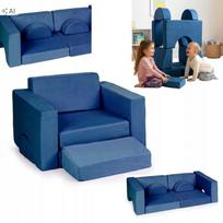 Vaikiška modulinė sofa, 8 dalių, mėlyna, su pagalvėlėmis, sulankstoma