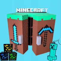 „Minecraft“ Kinder Joy figūrėlių lentyna su LED naktine lempa ir raktų pakabuku