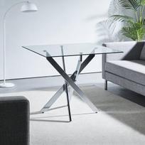 Valgomasis stalas, grūdintas stiklas, metalinės kojos, 80x80x75 cm