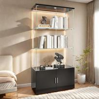 Vitrina, su LED apšvietimu ir dvigubomis durelėmis, 164x79x35 cm, juoda