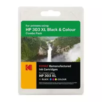 KODAK HP 303XL dvigubas rašalo kasečių rinkinys (juodas + trijų spalvų) HP ENVY Photo ir Tango serijos spausdintuvams 185H030317
