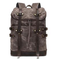 Retro Waxed Canvas Waterproof Backpack for Men Vintage Travel Bag 14 Inch Laptop Rucksack School Bag kava