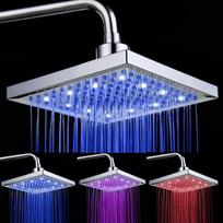 8 colių lietaus tipo kvadratinė vonios dušo galvutė su RGB LED žibintuvėliu, viršutiniu purkštuvu blue