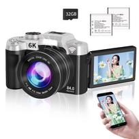 2026 Strongest 6K Recording Digital Camera 84 Million Pixels Transferable Smartphone Wi-Fi Transfer Compact 180 Rotatable Display Auto 18x Zoom Focus
