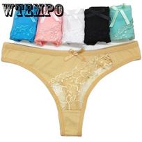 6 Pcs/Lot Sexy Lace Transparent Cotton Thong Underwear Women Panties Briefs G-String Ladies M beige
