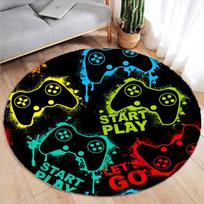 Gaming Console Round Rug Non-Slip Floor Mat for Home Office Living Room Bedroom Machine Washable Round Carpet for Gamers Decor 60cm brown