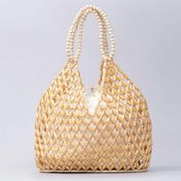 Rankų darbo pintas karoliukinis rankinis krepšys moterims Išskirtinis medinis tuščiaviduris karoliukinis peties krepšys Moteriškas paplūdimio krepšys 29x27x12cm ruda