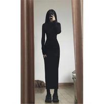 Fashion Black Sexy Spice Girl Long Sleeve Dress Women's Spring Design Sense Slim Skinny Inside Hip Wrap Long Skirt M juoda