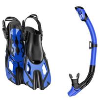 Professional High Quality PVC Diving Set Waterproof Snorkel Mask & Fins for Swimming and Diving WASPO 18+ S/M mėlyna
