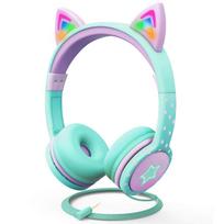 FosPower Kids Headphones, Cat Ear Headset with LED Lights, 85dB, 3.5mm Wired