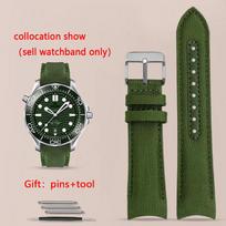 Curved End Watchband for Omega Seamaster 300 watchband Nylon Canvas Wrist Bracelet for Seiko Rolex Water Ghost straps 20mm 22mm 20mm black