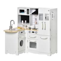 Wooden Toy Kitchen for Children Ages 3-6 with 14 Accessories, Oven and Sink, 82x65x87 cm, White