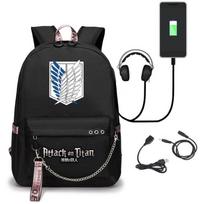 Attack On Titan Backpack USB Charging School Bag Oxford Cloth School Bag Student School Bag Average Size black