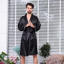 Vyriškas lengvas vasarinis šilkinis yukata chalatas - didesnio dydžio, ilgomis rankovėmis, pižama 6XL black