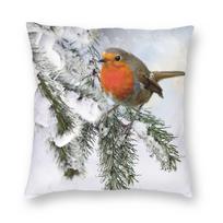 Robin In Snow Square Pillowcase Polyester Linen Velvet Pattern Zip Decorative Throw Pillow Case Bed Cushion Cover Peach skin 30*30(CM)-1Pcs gray