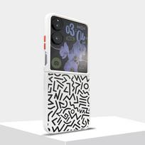 Mix Flip Phone Case Plain Leather Protective Cover for Xiaomi Mix Flip Geometric Graffiti Lattice Metal Independent Button Shell MixFlip gray