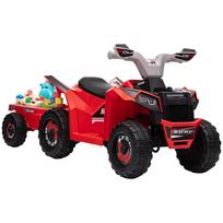 Electric children's quad bike with trailer, 2.5 km/h, 50-minute driving time, for ages 1.5 to 3 years, up to 25 kg, red