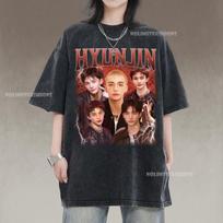 Hyunjin Stray Kids 90s Vintage T-Shirt, Retro Music Unisex Tee 120 gray