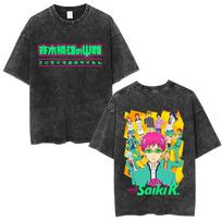 The Disastrous Life of Saiki K Manga Graphic T-shirt Vintage Washed Psychic Anime Unisex Oversized Cotton Short Sleeve Tee Tops XL black