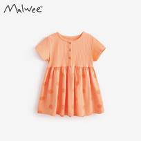 Malwee vasarinė suknelė vaikams - miela mergaitės suapvalinta apykakle, trumpomis rankovėmis, princesės sijonu Size 130 beige