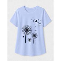 Fashion Women Retro Creative Dandelion Silhouette Print T Shirt Funny Casual O-neck Short Sleeves T-shirt Summer Female Tee Shirt 8XL balta