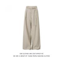 Classic retro old money wind vertical striped wide-leg trousers men's spring and autumn simple fashion loose mopping casual trousers 2XL black