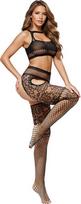 Bodystocking 2080 juodas - seksualus nėriniai ir tinklinis apatinis trikotažas